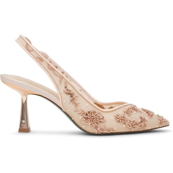 Betsey Johnson Womens Blush Textile Closed Pointed Toe Slingback Nikki Pump - Picture 6 of 7